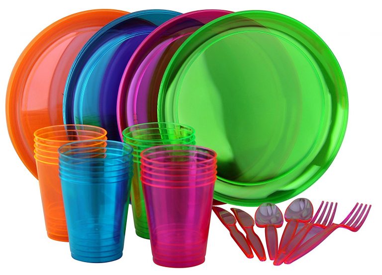Bright Neon Party Set! Includes Assorted Colors of Neon Plates, Cups