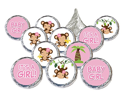 Girl Monkey Baby Shower Party Decoration Stickers For Hershey Kisses Set Of 324 Party Supply Factory