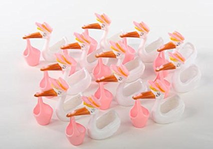 Mini Plastic Baby Stork With Pink Accents For Baby Shower