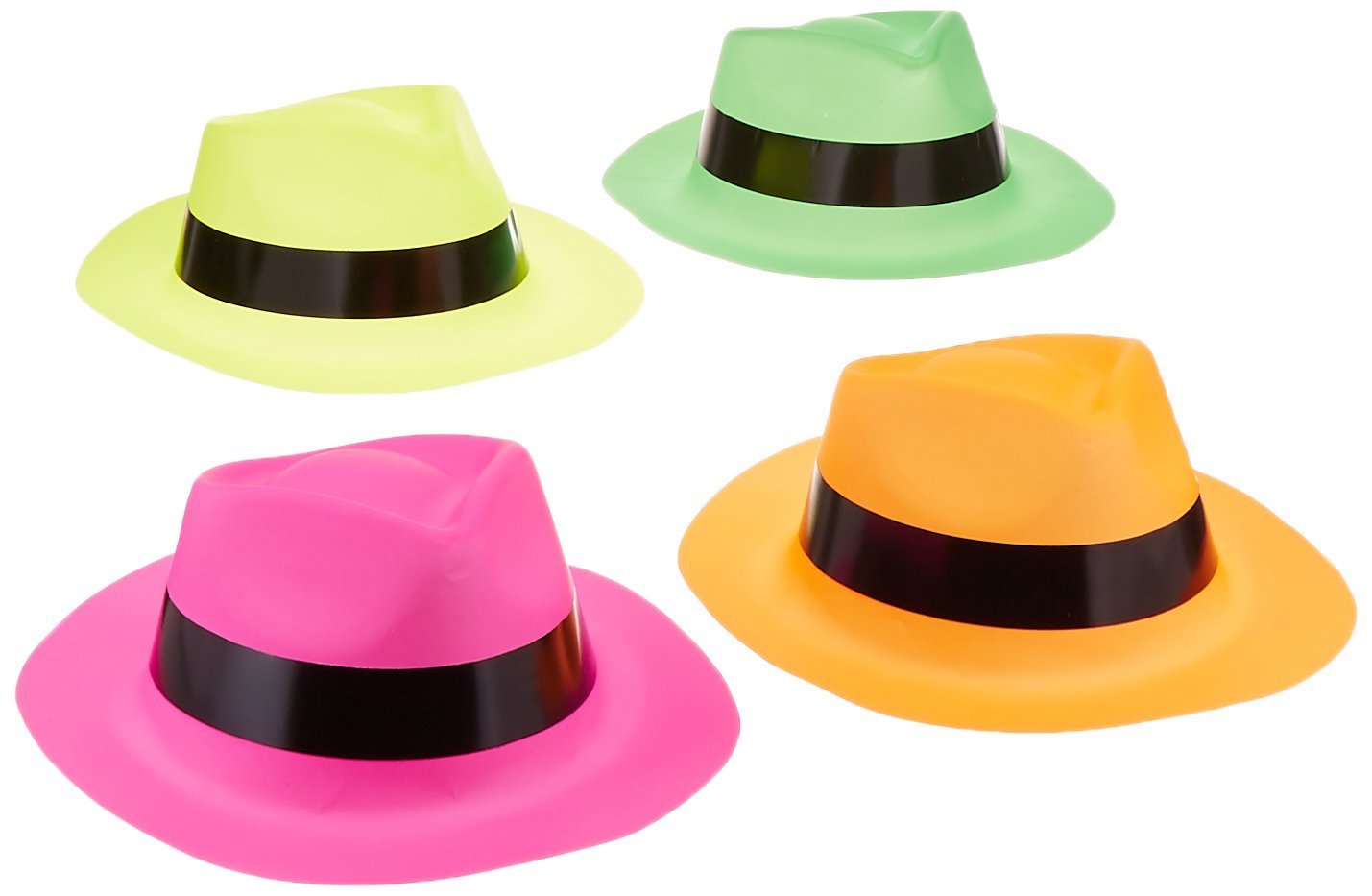 Adorox Assorted 12 Hats Neon Color Plastic Gangster Hats Fedora Party Favors Party Supply