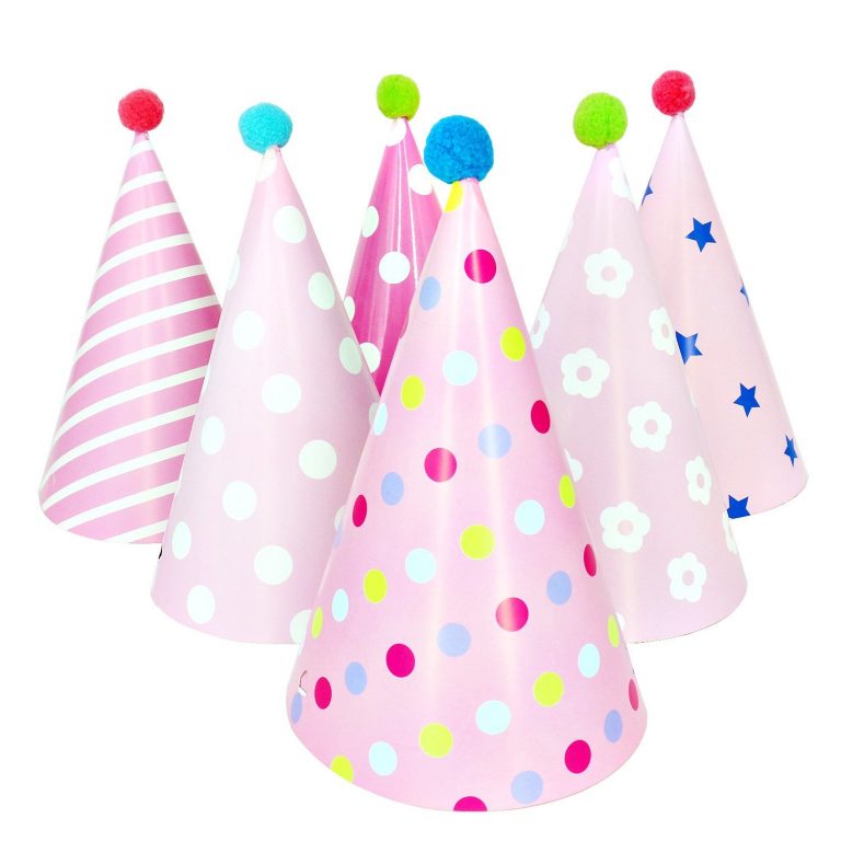 Birthday Party Cone Hats with Pom Poms – 12 ct – Party Supply Factory