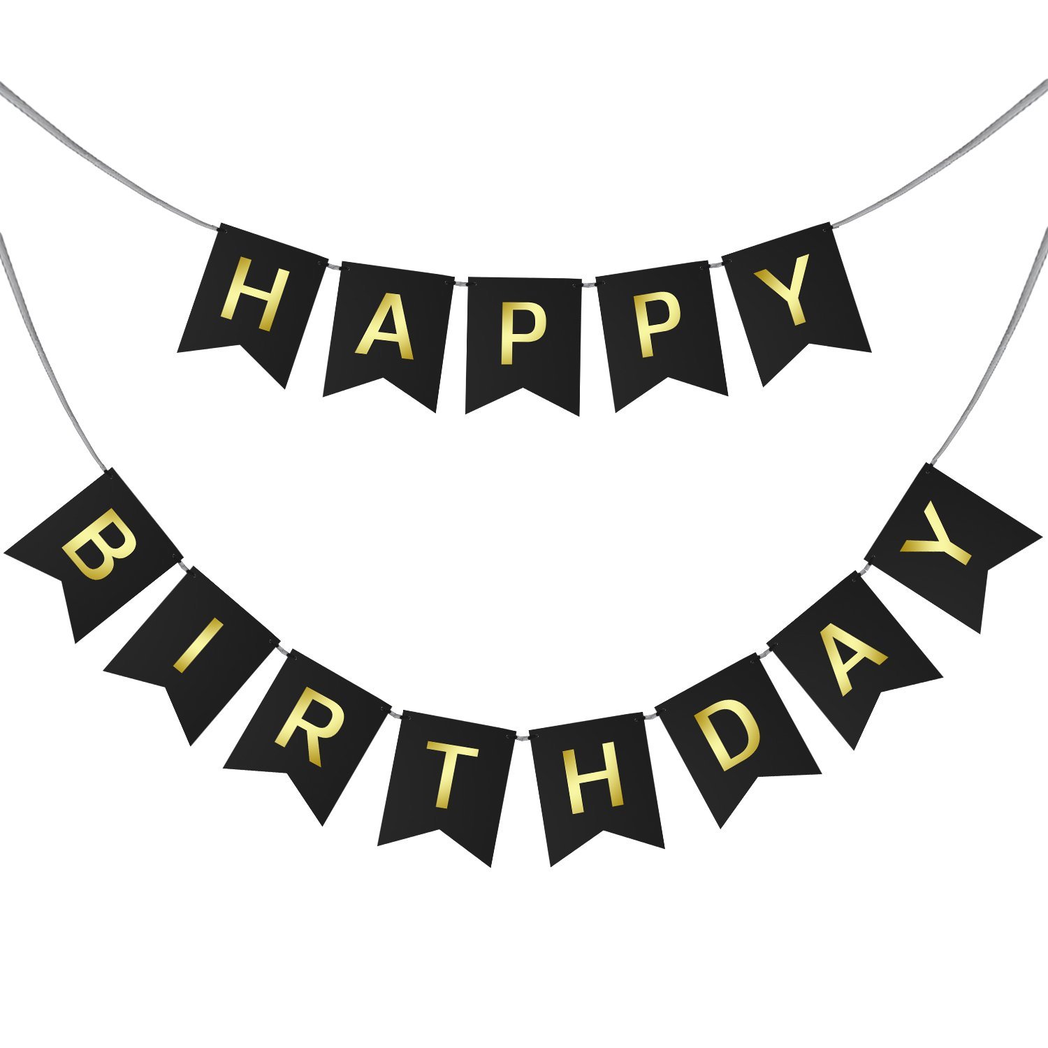 Happy Birthday Swallowtail Bunting Banner for Party Decoration, Black ...