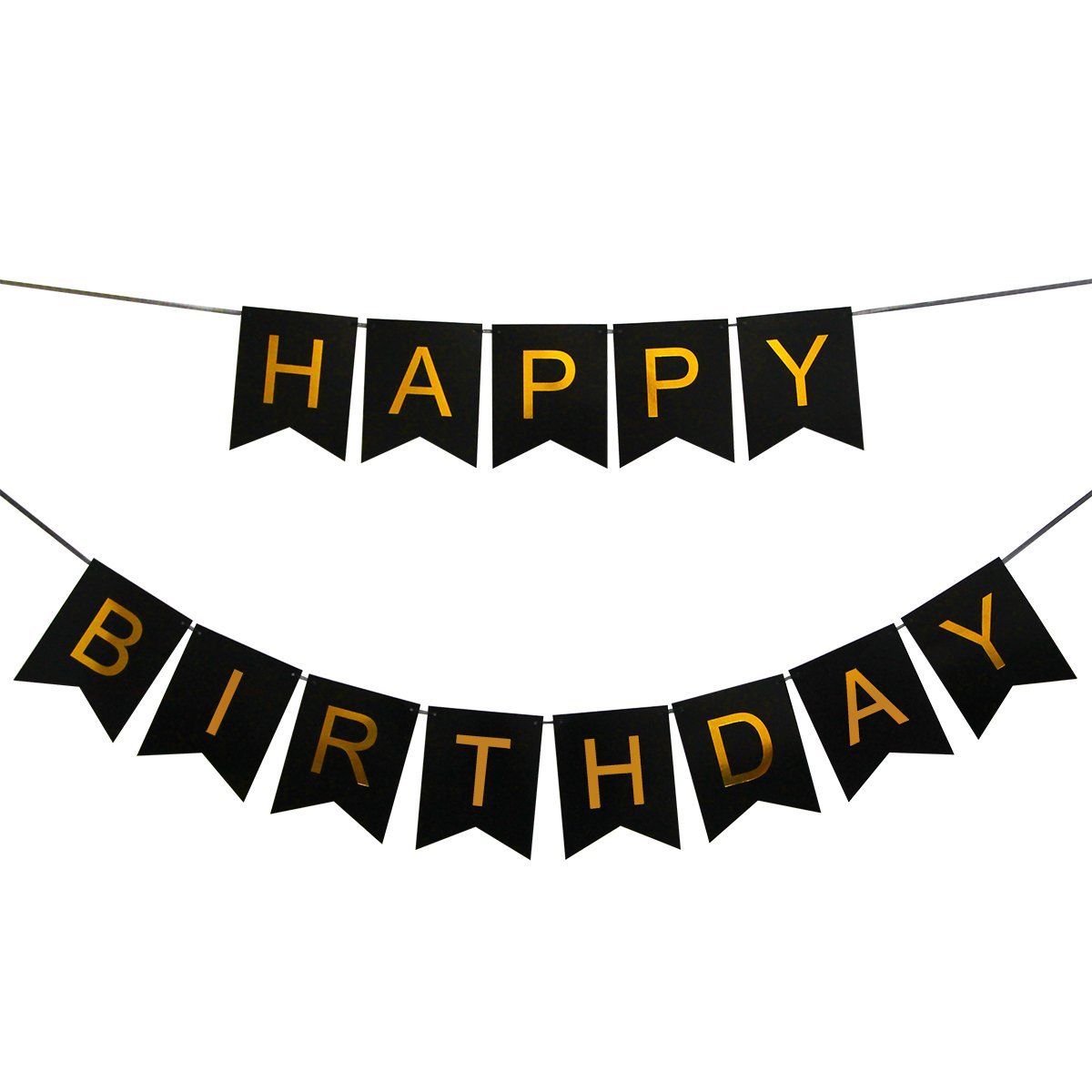 INNORU(TM) Happy Birthday Banner Black and Gold Birthday Bunting ...