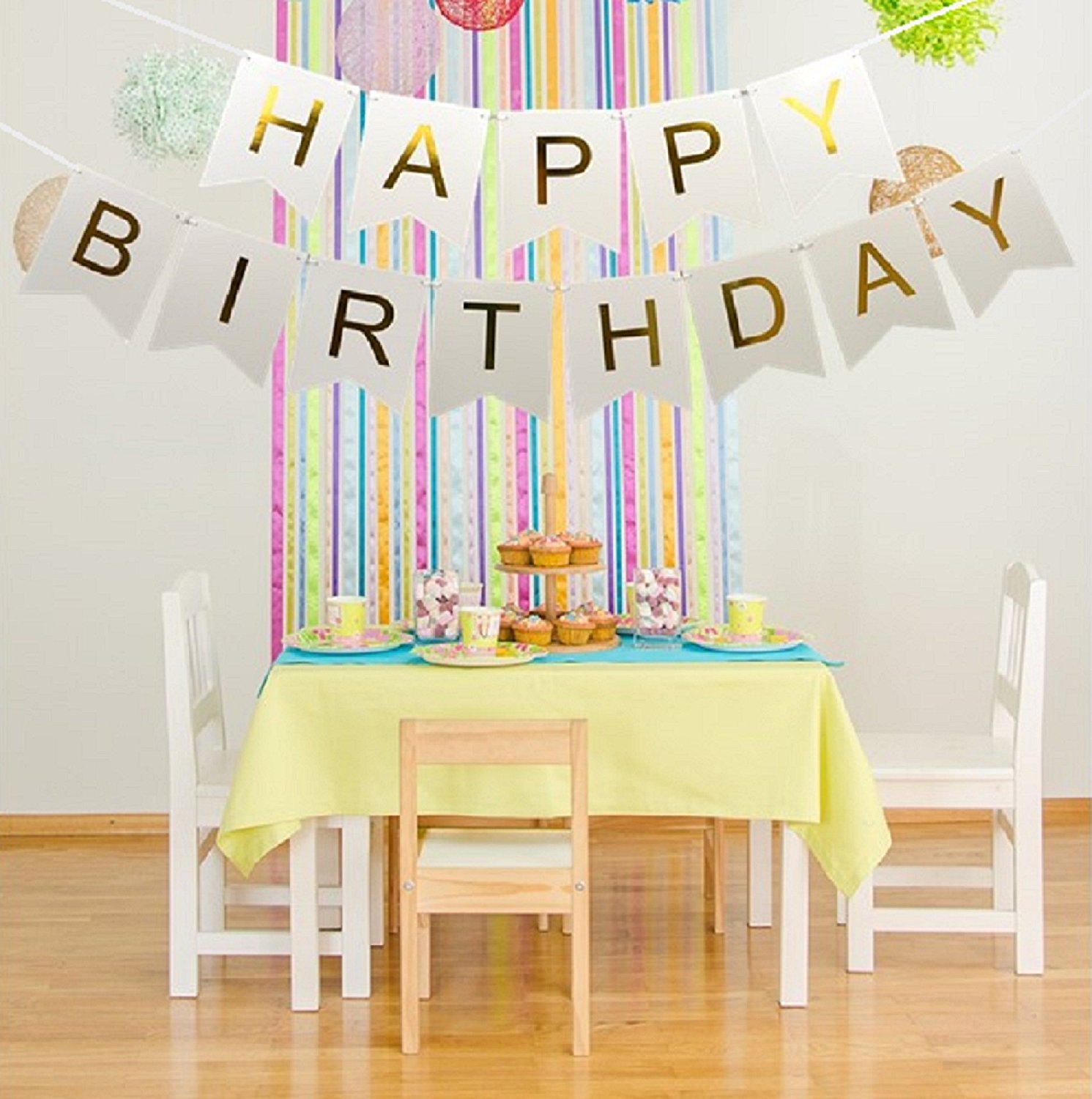 Kaluc Happy Birthday Banner White And Gold Birthday Decorations And
