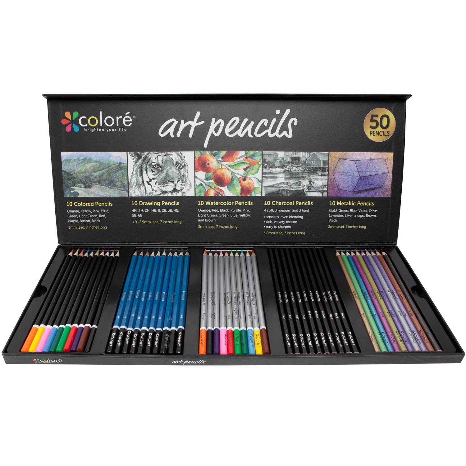 Colore Premium Art Pencils Pack 50 Assorted Pencil Set For Coloring