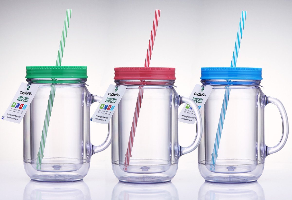 cheap plastic mason jars with lids and straws