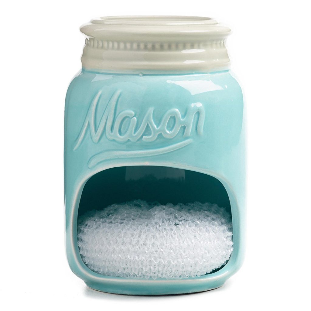 Mason Jar Ceramic Sponge Scrubber Holder with Sponge – Blue by WM