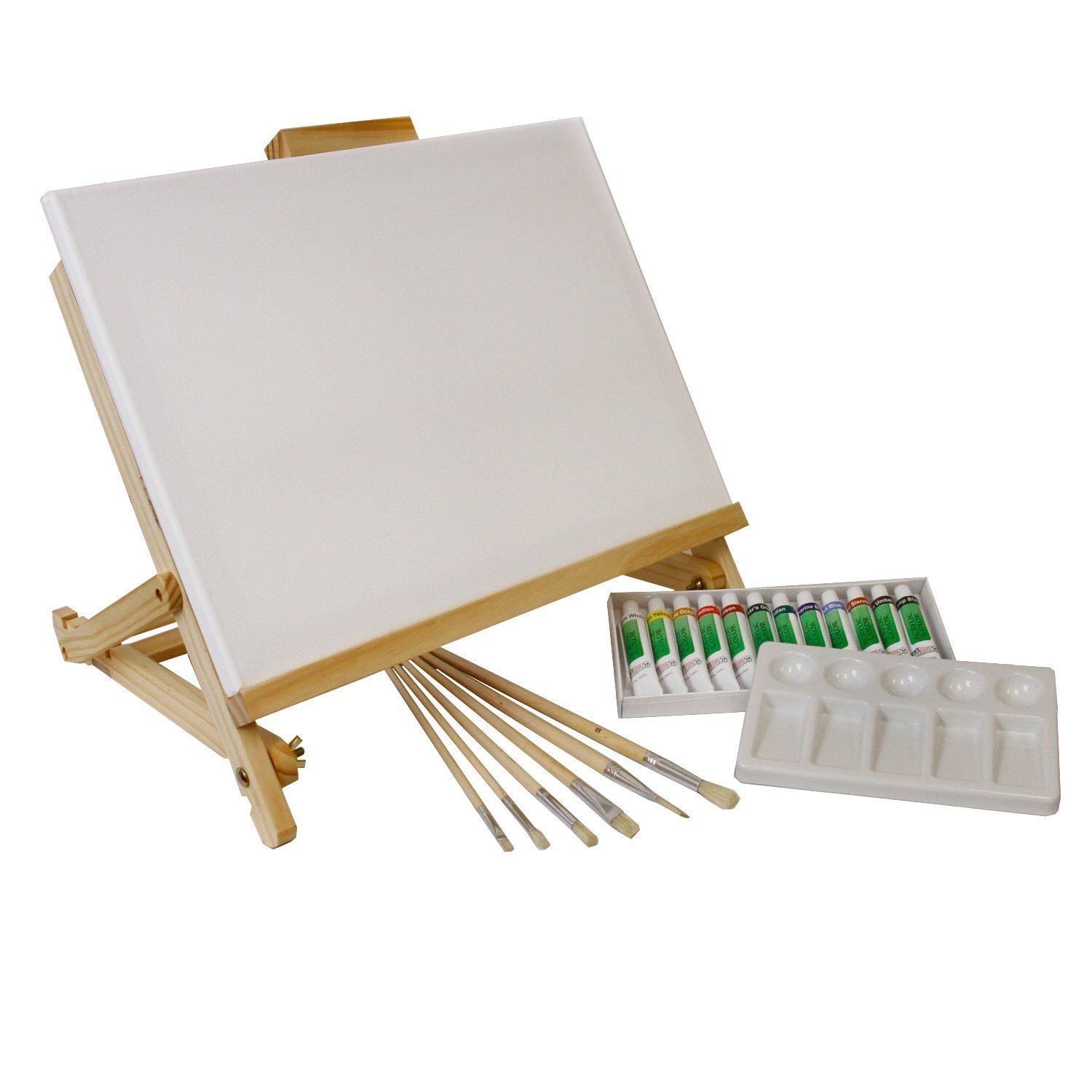 Us Art Supply 21-Piece Acrylic Painting Table Easel Set With, 12-Tubes Acrylic Painting Colors, 11″X14″ Stretched Canvas, 6 Artist Brushes, Plastic Palette With 10 Wells – Party Supply Factory
