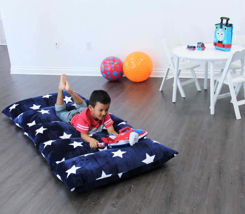 Kids Floor Pillow Fold Out Lounger Fabric Cover for Bed and Game Rooms