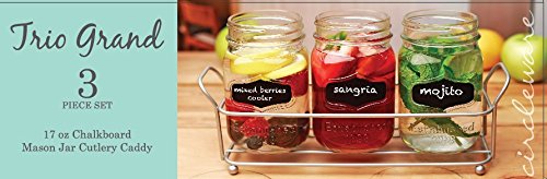 Circleware 69070 Trio Grand Mason Jar Glasses with Metal Holder Stand Set  of 4 Home & Kitchen Farmhouse Decor Beverage Drink Tumblers for Water Beer  and Juice 17 oz Black – Party Supply Factory