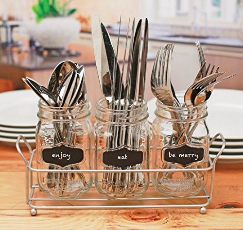 Circleware 69070 Trio Grand Mason Jar Glasses with Metal Holder Stand Set  of 4 Home & Kitchen Farmhouse Decor Beverage Drink Tumblers for Water Beer  and Juice 17 oz Black – Party Supply Factory