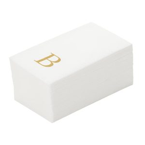 Luxenap 15.8 X 7.9 Inch Linen-Feel Guest Towels, 50 Lettered Hand Towels - Gold Letter 'B', Sans Serif Font, White…