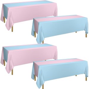 PTECDROTS 4Pcs Gender Reveal Tablecloths, Pink and Blue Tablecloth Table Runner Waterproof Disposable Rectangle Table Cover for Boy or Girl Birthday Party Decorations, 51 x 86 inch
