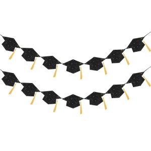 Graduation Decoration Banners 2026 Black Glitter Graduation Hats Banners
