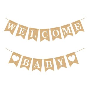 Welcome Baby Banner – Rustic Baby Shower Decorations, Gender Neutral Baby Shower Decor, Pre-Strung Shower Sign, Baby Boy Banner for Party Wall Backdrop