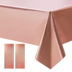 Just Shimmer 2 pcs Rose Gold Tablecloth Plastic -Stunning Metallic Matte Finish, 40" x 108" Bachelorette Table Cloth, Perfect for Wedding Birthday Party Anniversary Event Bridal Shower Decorations