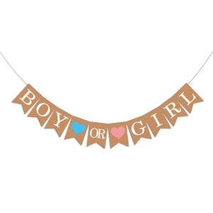 Boy or Girl Banner – He or She Baby Gender Sign for Party Decorations, Neutral Gender Reveal Decor for Baby Shower or Pregnancy Announcement