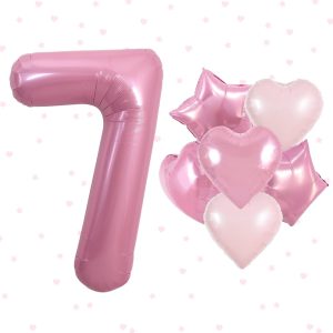 TONIFUL 7th Birthday Balloons Kit 40 Inch Pink Large Number 7 Foil Balloon