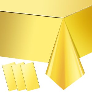 3 Pack Gold Plastic Tablecloth, Disposable Rectangle Table Covers, Holographic Metallic Foil Tablecloth Gold Party Supplies Decorations for Birthday Graduation Anniversary Bachelorette, 54x108Inch