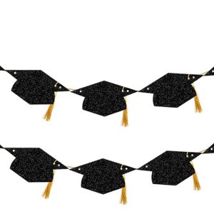 Graduation Decorations Class of 2025 Glitter Pre-Strung Congrats Grad Graduation with Tassel Party Congratulations Banner Decor College High School Graduation Party Favors Black