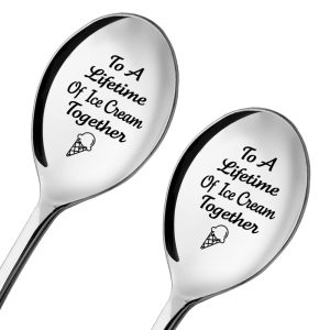 ZBBFSCSB To A Lifetime of Ice Cream Together - 2 Pcs Spoon Set, His & Her Ice Cream Spoons, Perfect for Couples - Anniversary & Birthday Gifts