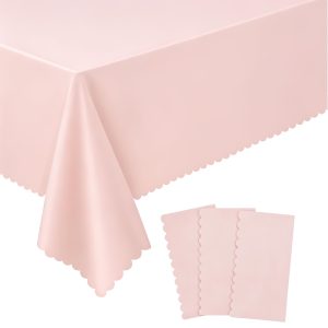 NatNarr 3 Pcs Plastic Light Pink Tablecloths, Scalloped Table Cloths