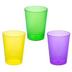 Party Essentials Hard Plastic 10-Ounce Party Cups/Drinking Glasses/Tall Tumblers, 100-Count, Mardi Gras Mix
