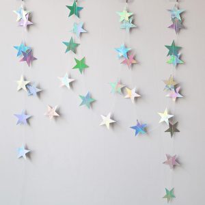 Iridescent Shining Star Hanging Garland Iridescent Hanging Sparkling Star Streamer Glitter Bunting Banner Twinkle Backdrop for Wedding Baby Shower Birthday Christmas Decorations 40 Feet