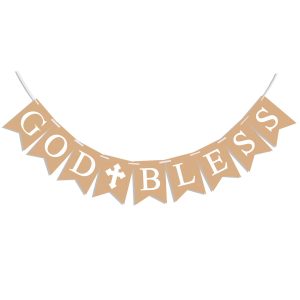 God Bless Banner for Baptism, First Communion Decorations, Baby Christening Decor, Rustic Baptism Banner for Boys Girls, Confirmation Party Supplies, Religious God Bless Sign