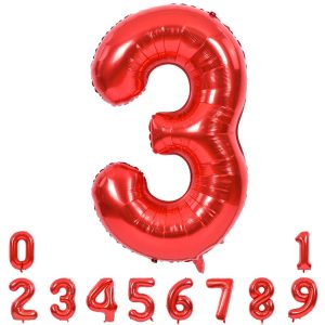 TONIFUL 40 Inch Red Number 3 Balloons Large Foil 3rd Birthday Decorations | Red 3 Balloon Number Three for 3rd 13th…