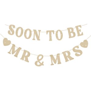SerpizePaty Soon To Be Mr & Mrs Sign Banner For Bridal Shower Decorations, Pre-strung Gold Glitter Wedding Shower Decorations For Home Party, Engagement Banner For Bachelorette Couples Shower