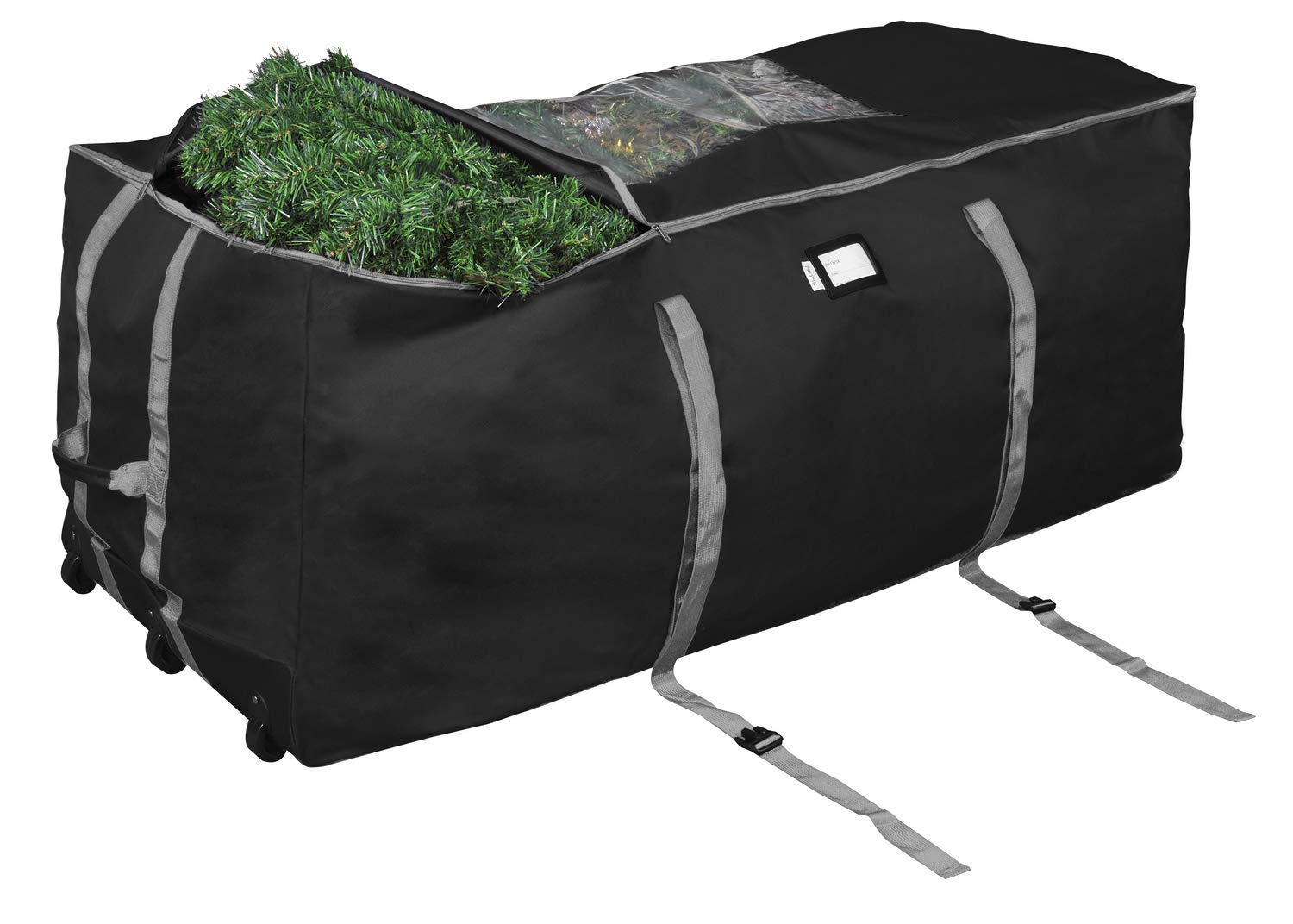 ProPik Rolling Christmas Tree Storage Bag, Fits Up to 9 Foot Tall Disassembled Trees, 25" X 25" X 60", Extra Large Heavy Duty Xmas Container with Wheels, Handles and Straps (Black)