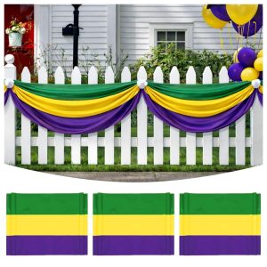 3Pack Mardi Gras Bunting 2x20Ft Large Carnival Bunting Banner Purple, Green, Gold Stripe for Mardi Gras, Lent, Easter, Home Decor Outside Garden Fence New Orleans Themed Party Décor Indoor Outdoor