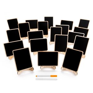 DSTELIN 20 Pack Wood Mini Chalkboards Signs with Support Easels, Place Cards, Small Rectangle Chalkboards Blackboard for Weddings, Birthday Parties, Message Board Signs and Event Decorations