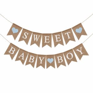 Shimmer Anna Shine Sweet Baby Boy Burlap Banner for Baby Shower Decorations and Gender Reveal Party (Light Blue)
