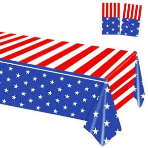 Amocytec 2 Pack Fourth of July Plastic Table Cloth Independence Day Plastic Tablecloths Waterproof Table Covers Rectangle Table Covers Party Table Cloth Tablecloth Flag Table Cover, 54 x 108 in