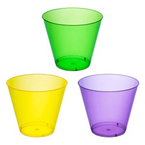 Party Essentials Hard Plastic 50 Count Party Cups/Tumblers, 9-Ounce, Mardi Gras Mix