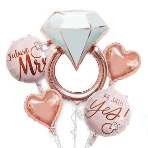 Diamond Ring Foil Balloon Set, 5 Pcs Bridal Shower Supplies