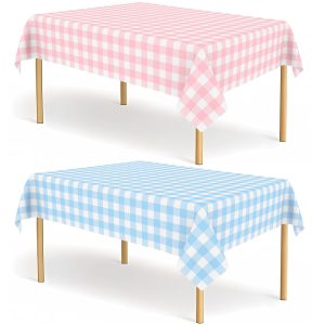 2 Pack Gender Reveal Gingham Tablecloths Disposable Plastic Pink and Blue Checkered Tablecloth 54 x 108 Inch Rectangle Table Covers for Boy or Girl Gender Reveal Party Baby Shower Birthday Party