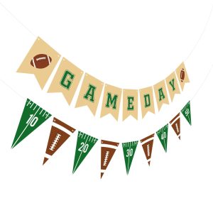 Hooqict 2 Pieces Game Day Football Banner Football Party Decorations Football Party Banner Garland with Triangle Flags Sign for Sports Birthday Party Decorations Tailgate Party Supplies