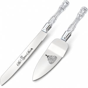 CQNET Mis Quince Años Quinceanera Cake Knife and Server Set - Sweet 15 Birthday Gifts for Girls, Feliz 15 Anos Party Decorations & Keepsake, Stainless Steel Cutting Set with Crystal Handles, Silver