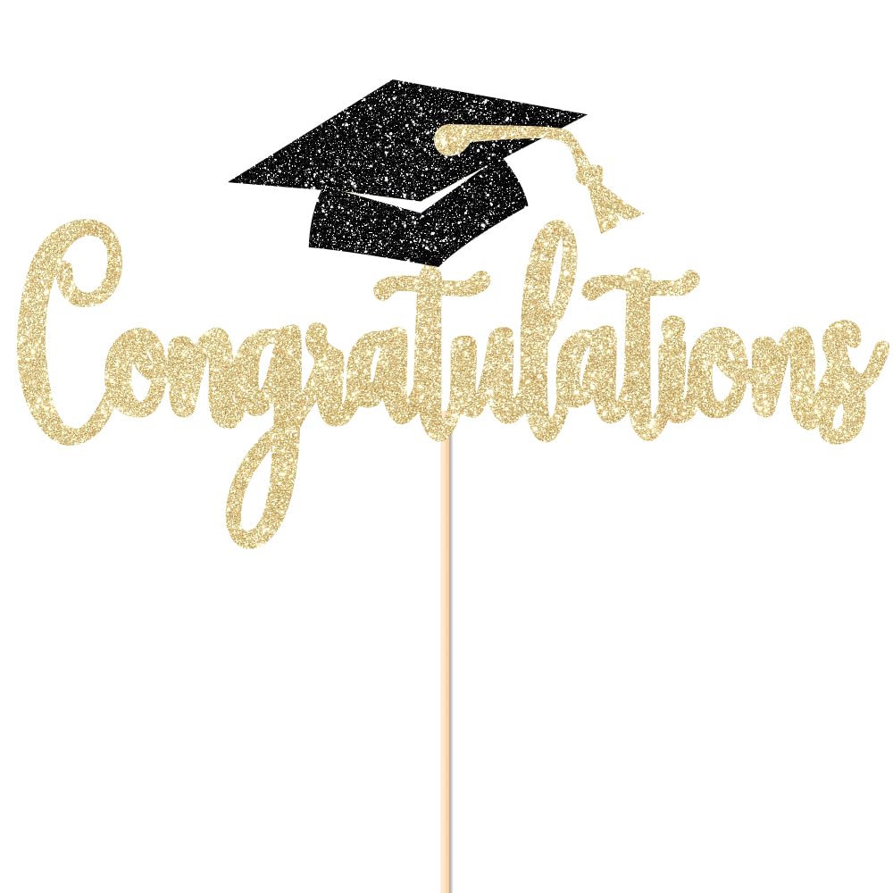FHGG Congratulations Cake Topper Gold Glitter Congrats Grad Decorations Class of 2026 High School College Senior Graduation Celebration Party