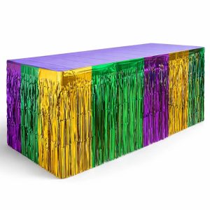 Giftexpress 2-pk Mardi Gras Metallic Fringe Table Skirts, Mardi Gras Party Table Skirt, Mardi Gras Table Decoration
