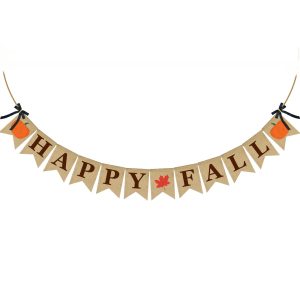 ERKOON Burlap Banner Happy Fall Sign Pumpkin Flag Rustic Natural Fall Harvest Banner for Autumn Home Party Decoration