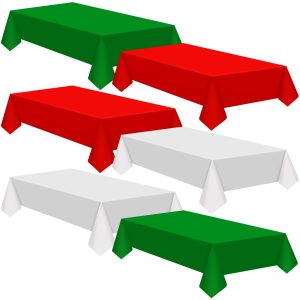 Patelai 12 Pcs 54 x 108 Inch Christmas Disposable Plastic Tablecloth for Rectangle Tables Waterproof Table Cover for Christmas Parties and Decorations (Red, Dark Green, White)