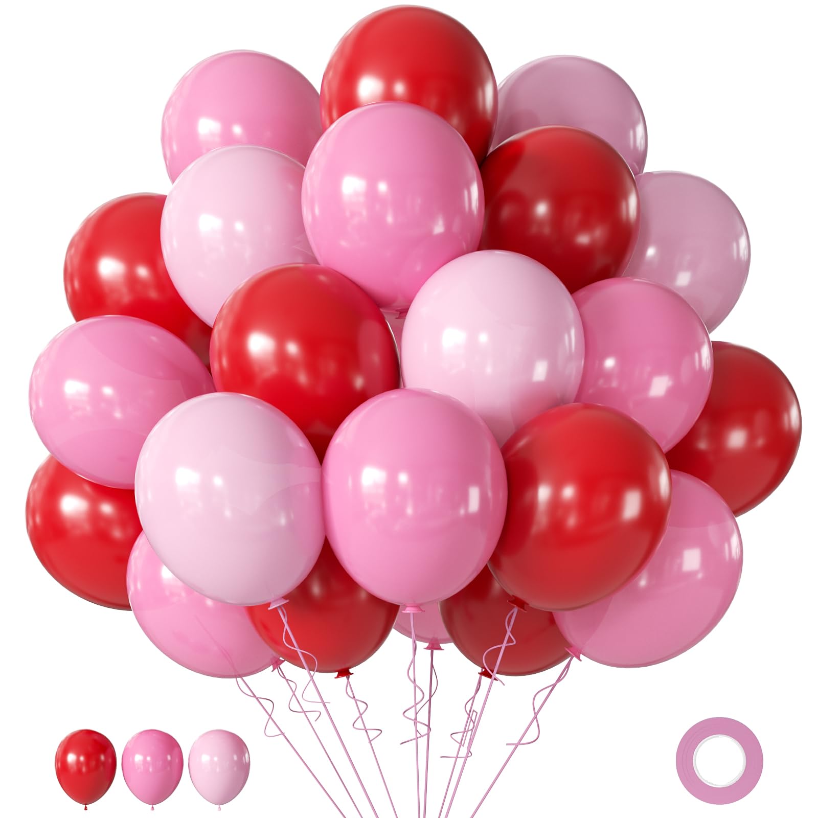 Pink Red Balloons Valentines Balloons 60pcs 12 Inch Red and Pink Latex Balloon for Birthday Valentines Bridal Shower Anniversary Party Decorations