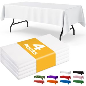 Niuara White Plastic Table Cloth - 4 Pack 54" × 108" Rectangle Disposable Tablecloths for 6FT Tables, Table Cover for Party, Holiday & Gathering Use