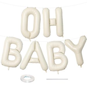 40 Inch Beige OH BABY Balloon Neutral Gender Reveal Baby Shower Decorations