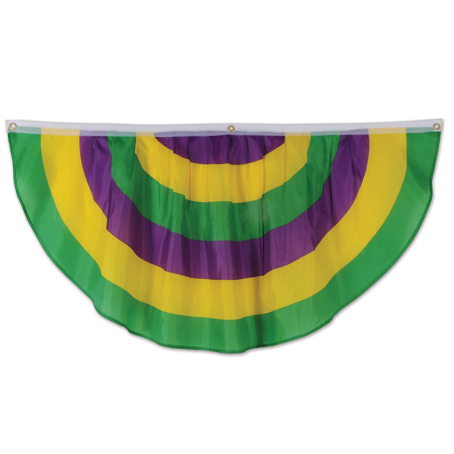 Beistle Mardi Gras Fabric Bunting, Decorative Polyester Swag Banner with Purple Green Yellow Stripes, 3 Grommets for Indoor Outdoor Use, Carnival Décor for Porch Parade or Party, 48" x 24"