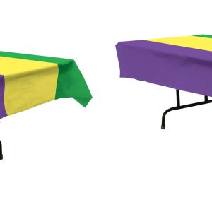 Beistle Mardi Gras Tablecovers, 2-Count Rectangular Plastic Party Tablecloths in Green Golden Yellow and Purple, Disposable Table Covers for Parades and Fat Tuesday Celebrations, 54" x 108"